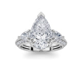 3.5CTW Pear Shaped Lab Grown Diamond (G/VS) Three Stone Accented Engagement Ring in 14K Gold