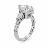 3.5CTW Pear Shaped Lab Grown Diamond (G/VS) Three Stone Accented Engagement Ring in 14K Gold