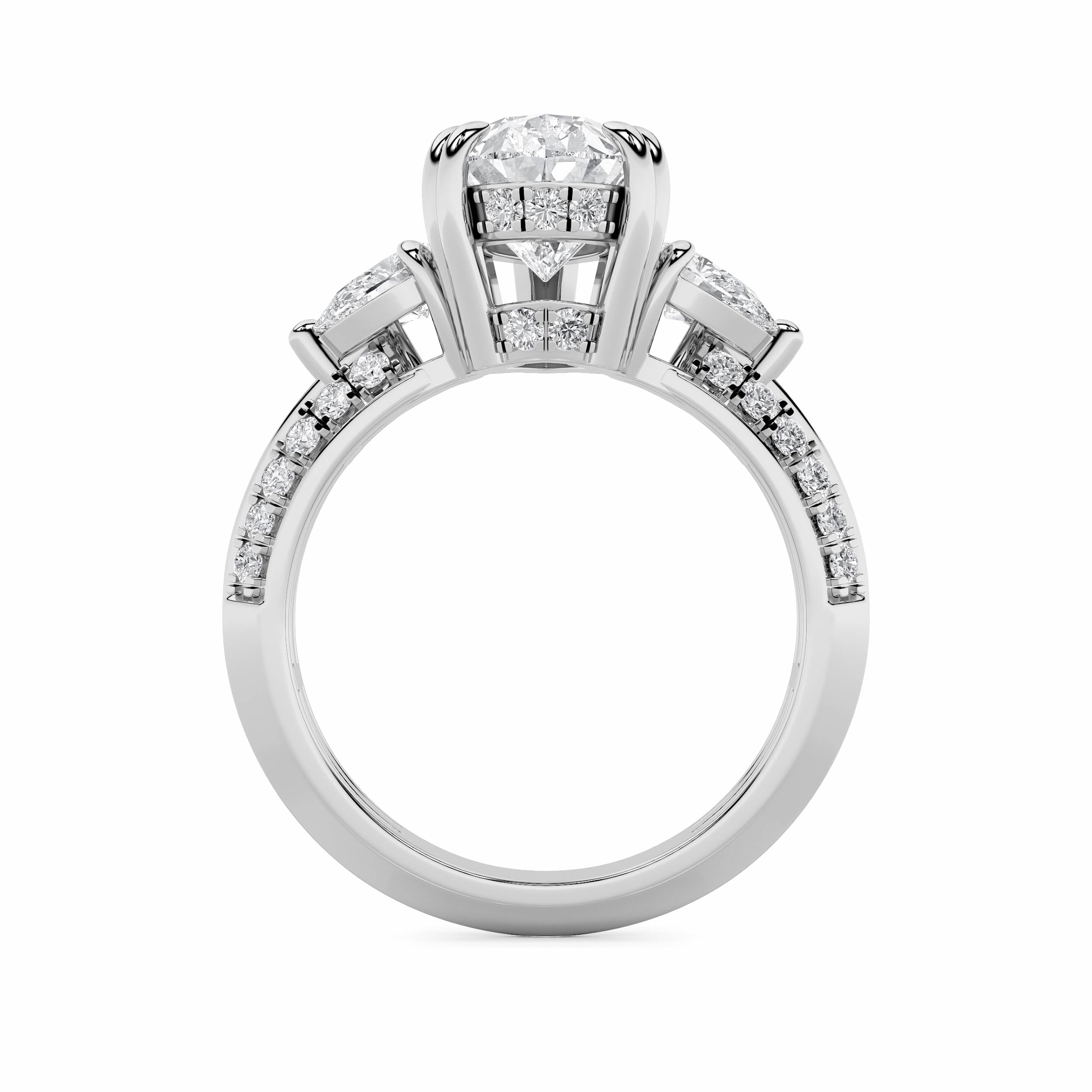 3.5CTW Pear Shaped Lab Grown Diamond (G/VS) Three Stone Accented Engagement Ring in 14K Gold