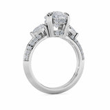 3.5CTW Pear Shaped Lab Grown Diamond (G/VS) Three Stone Accented Engagement Ring in 14K Gold