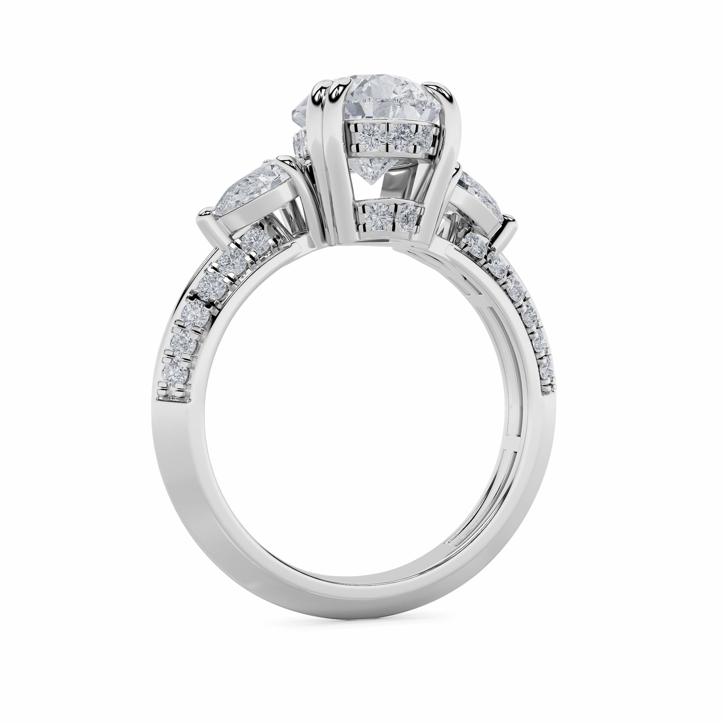 3.5CTW Pear Shaped Lab Grown Diamond (G/VS) Three Stone Accented Engagement Ring in 14K Gold