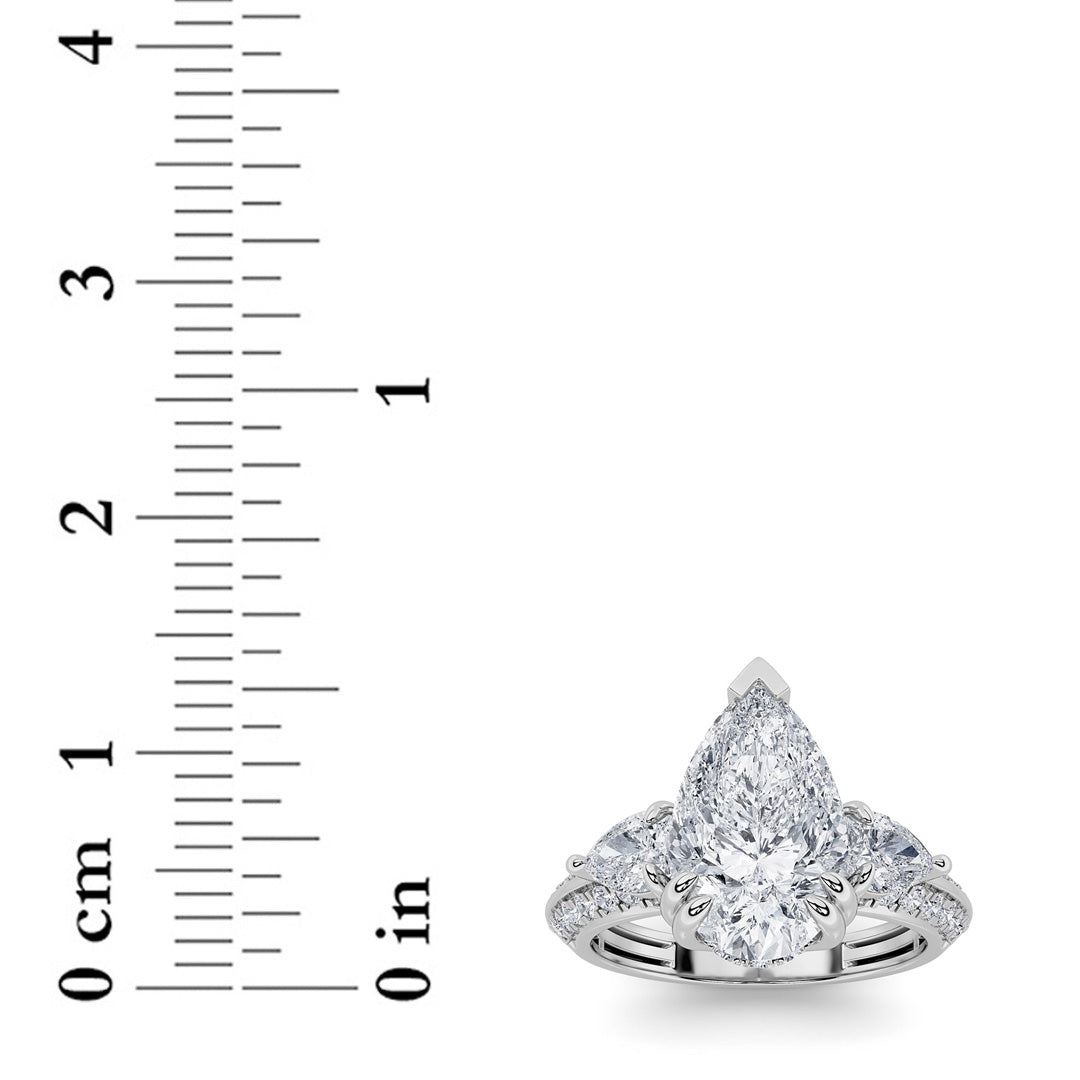 3.5CTW Pear Shaped Lab Grown Diamond (G/VS) Three Stone Accented Engagement Ring in 14K Gold