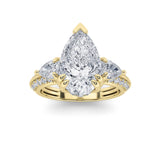 3.5CTW Pear Shaped Lab Grown Diamond (F/VS) Three Stone Accented Engagement Ring in 14K Gold