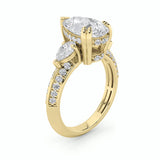 3.5CTW Pear Shaped Lab Grown Diamond (F/VS) Three Stone Accented Engagement Ring in 14K Gold