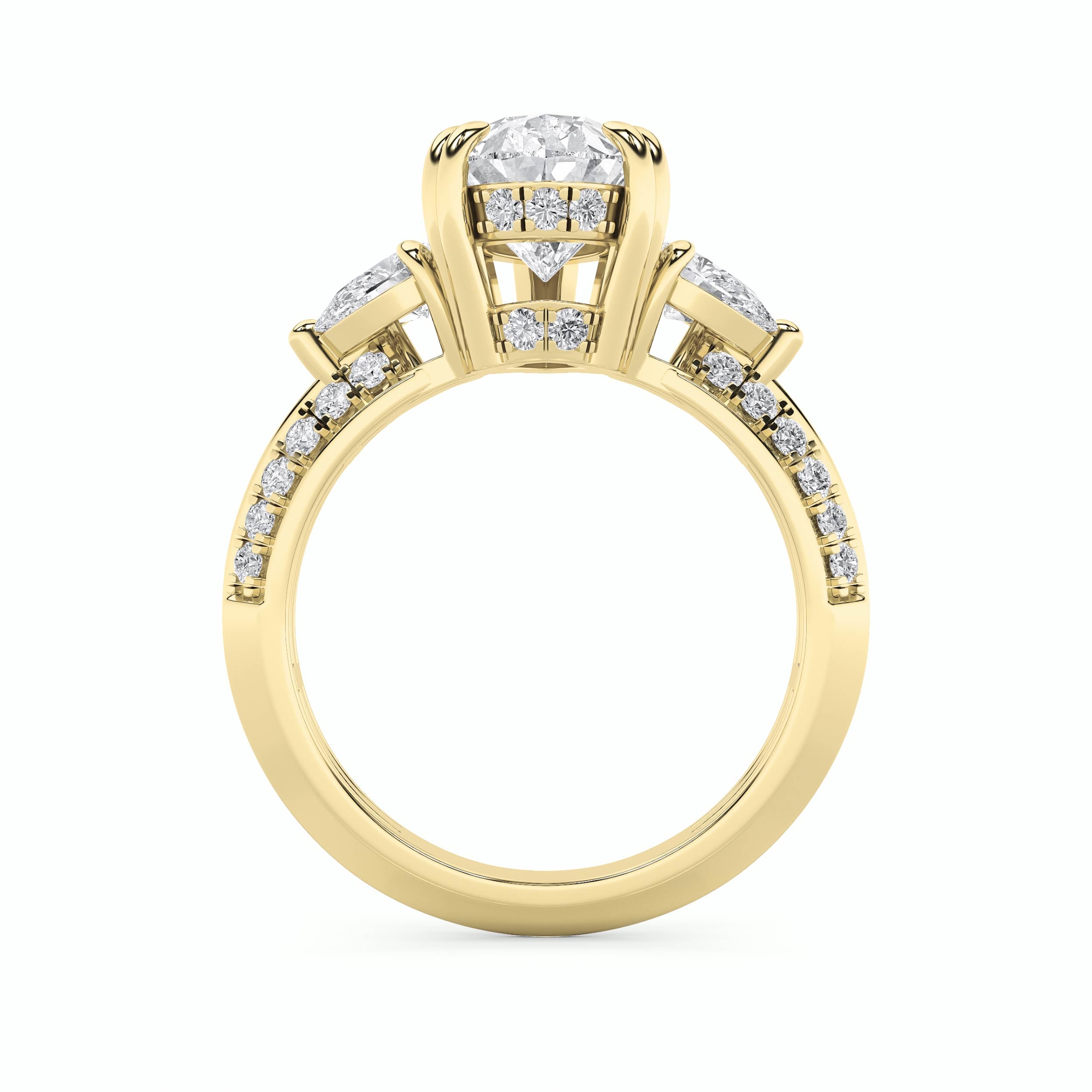 3.5CTW Pear Shaped Lab Grown Diamond (F/VS) Three Stone Accented Engagement Ring in 14K Gold