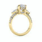 3.5CTW Pear Shaped Lab Grown Diamond (F/VS) Three Stone Accented Engagement Ring in 14K Gold