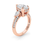 3.5CTW Pear Shaped Lab Grown Diamond (F/VS) Three Stone Accented Engagement Ring in 14K Gold