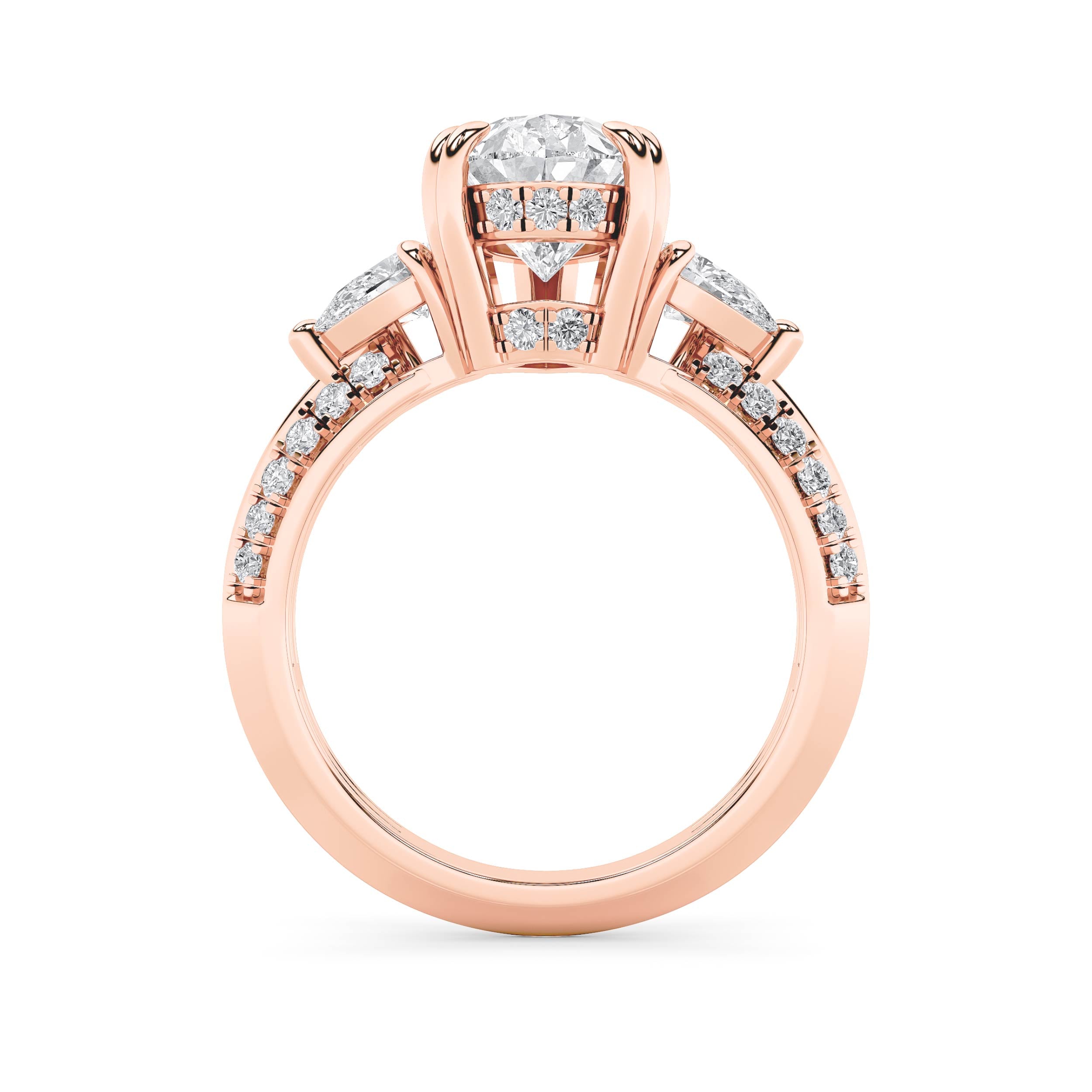 3.5CTW Pear Shaped Lab Grown Diamond (F/VS) Three Stone Accented Engagement Ring in 14K Gold