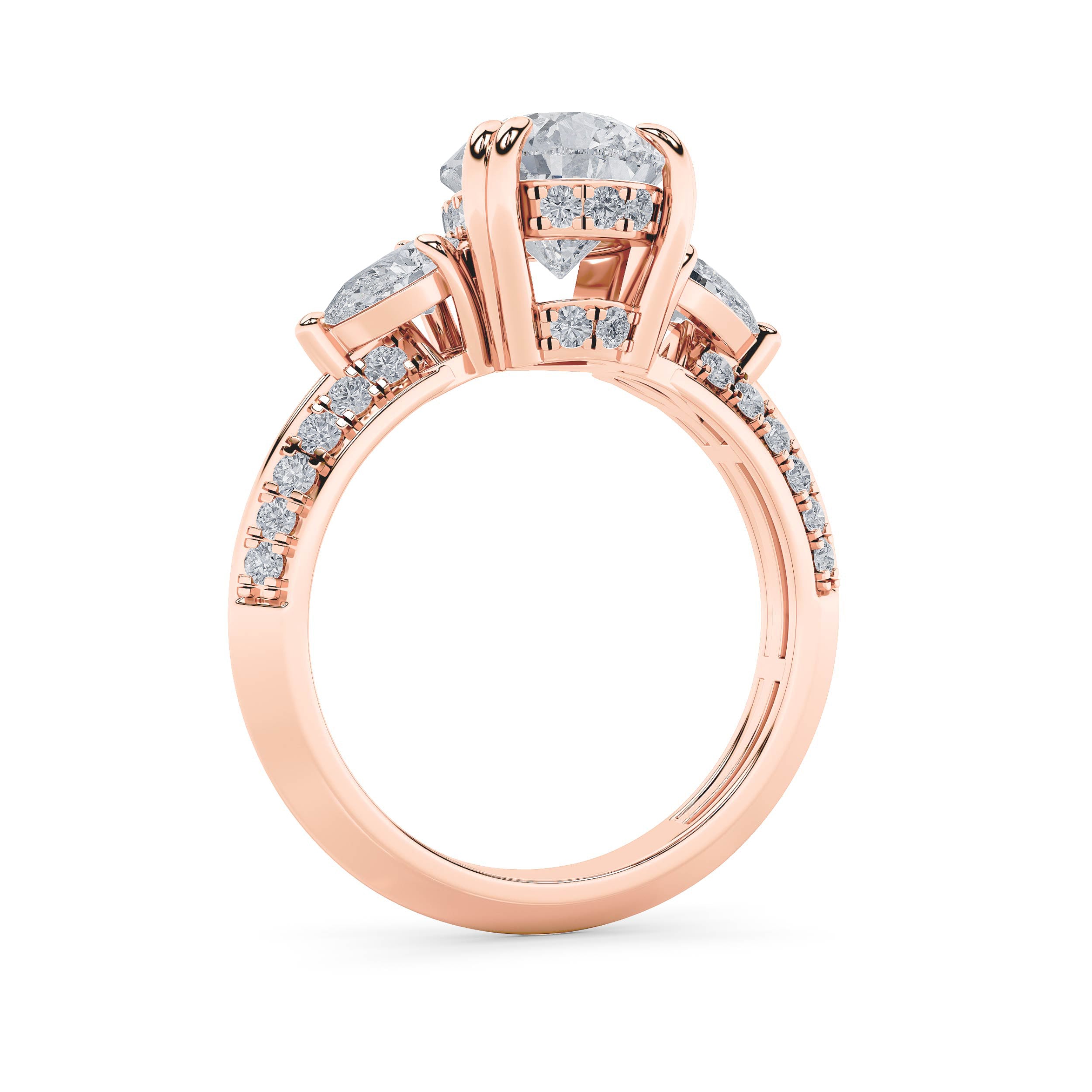 3.5CTW Pear Shaped Lab Grown Diamond (F/VS) Three Stone Accented Engagement Ring in 14K Gold