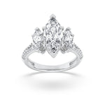 4CTW Marquise Shaped Lab Grown Diamond (G/VS) Three Stone Accented Engagement Ring in 14K Gold