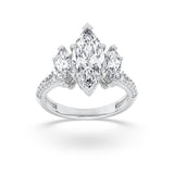 4CTW Marquise Shaped Lab Grown Diamond (G/VS) Three Stone Accented Engagement Ring in 14K Gold