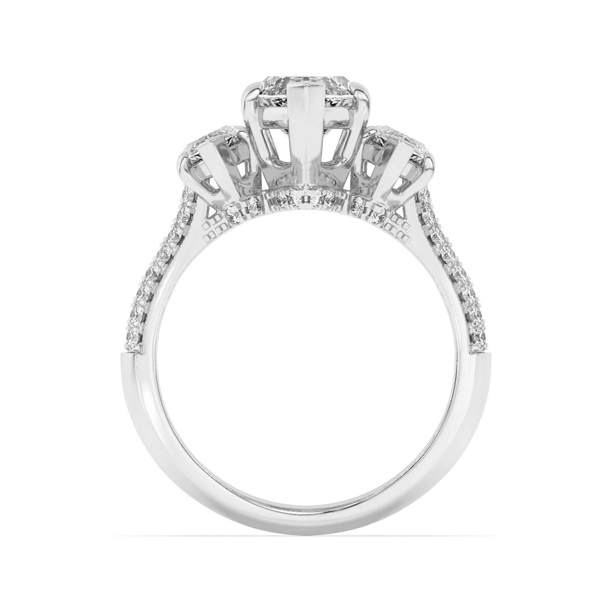 4CTW Marquise Shaped Lab Grown Diamond (G/VS) Three Stone Accented Engagement Ring in 14K Gold