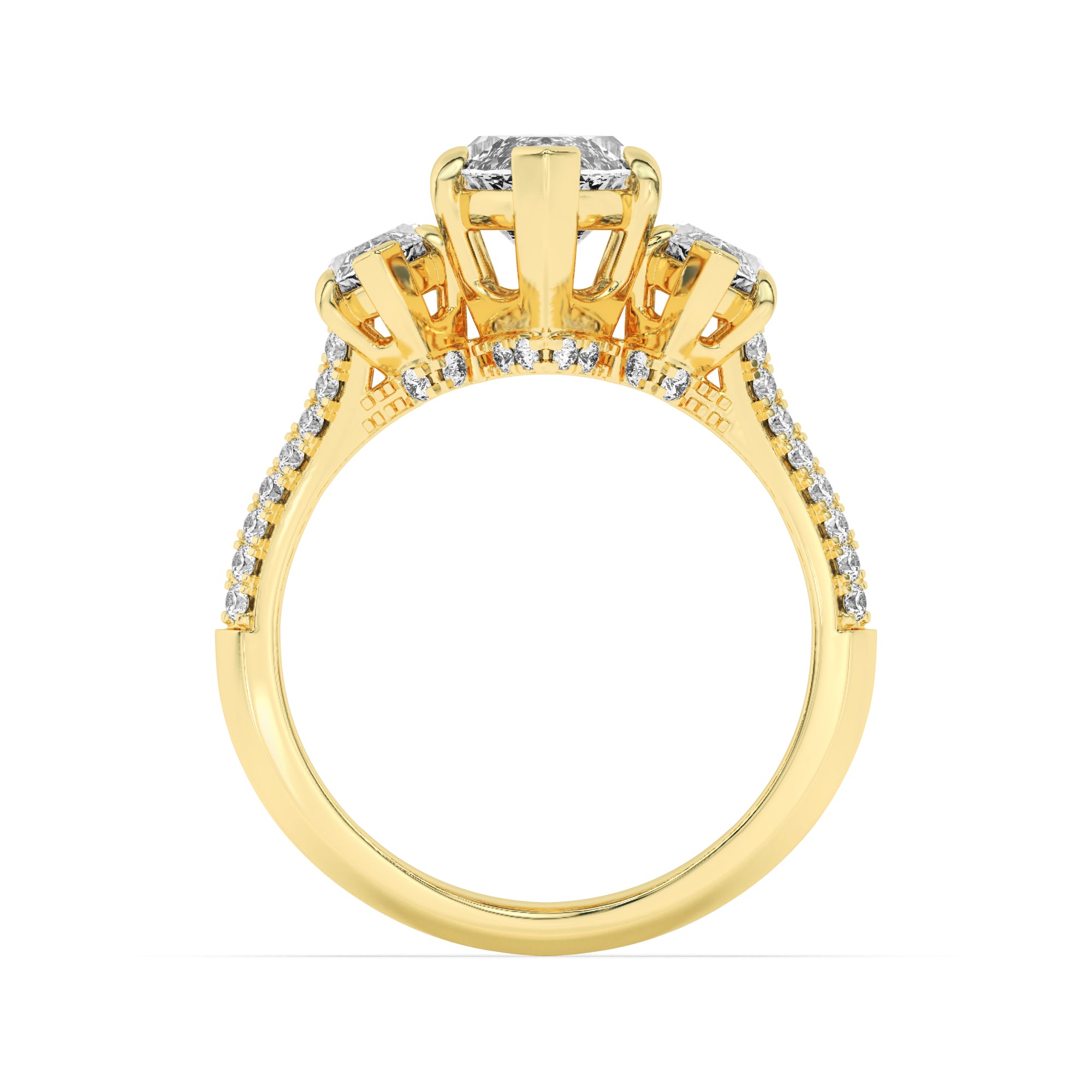 4CTW Marquise Shaped Lab Grown Diamond (G/VS) Three Stone Accented Engagement Ring in 14K Gold