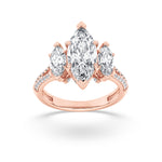 4CTW Marquise Shaped Lab Grown Diamond (F/VS) Three Stone Accented Engagement Ring in 14K Gold