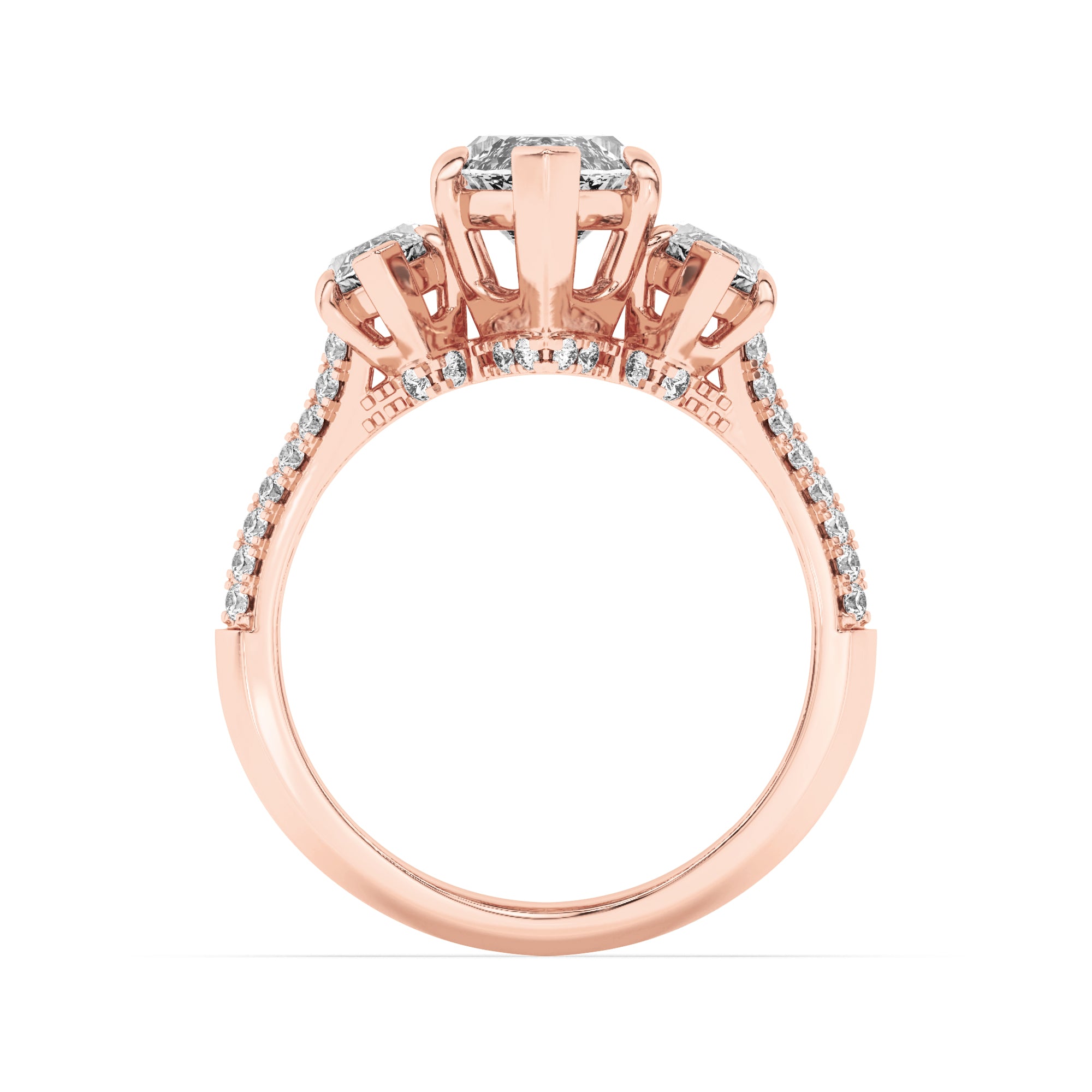 4CTW Marquise Shaped Lab Grown Diamond (F/VS) Three Stone Accented Engagement Ring in 14K Gold
