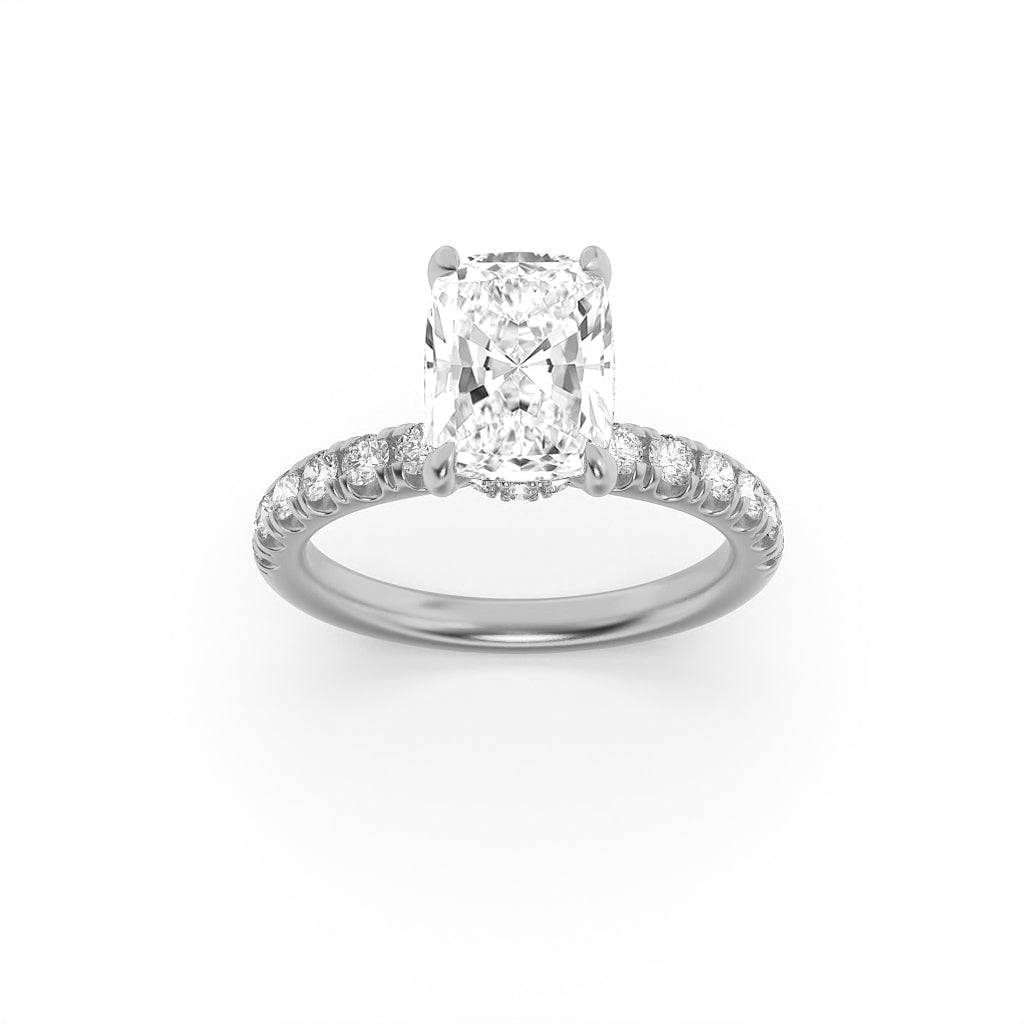 2CTW Elongated Cushion Shaped Lab Grown Diamond (F/VVS) Hidden Halo Accented Ring in 14K Gold