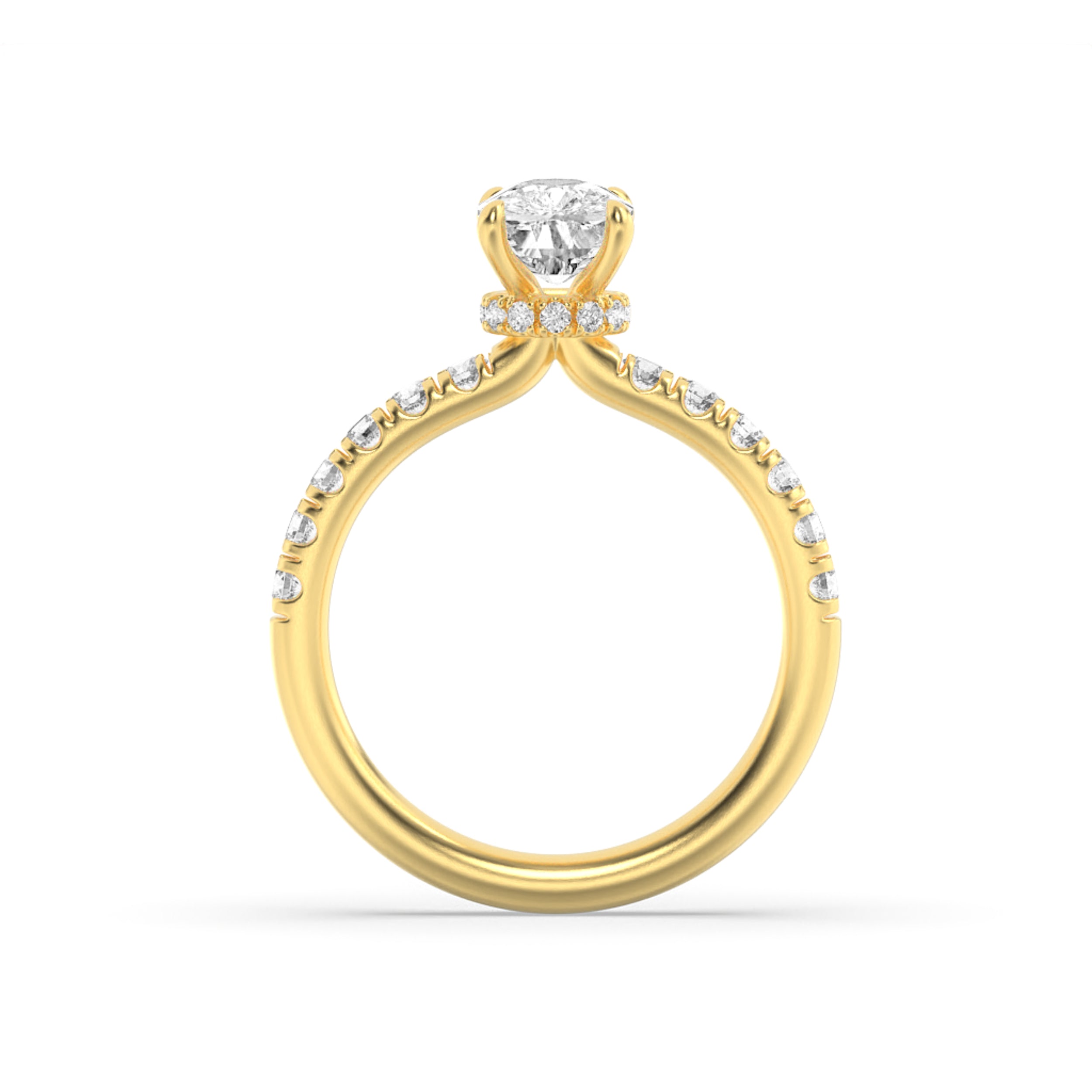 2CTW Elongated Cushion Shaped Lab Grown Diamond (F/VS) Hidden Halo Accented Ring in 14K Gold