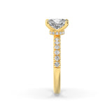 2CTW Elongated Cushion Shaped Lab Grown Diamond (F/VS) Hidden Halo Accented Ring in 14K Gold
