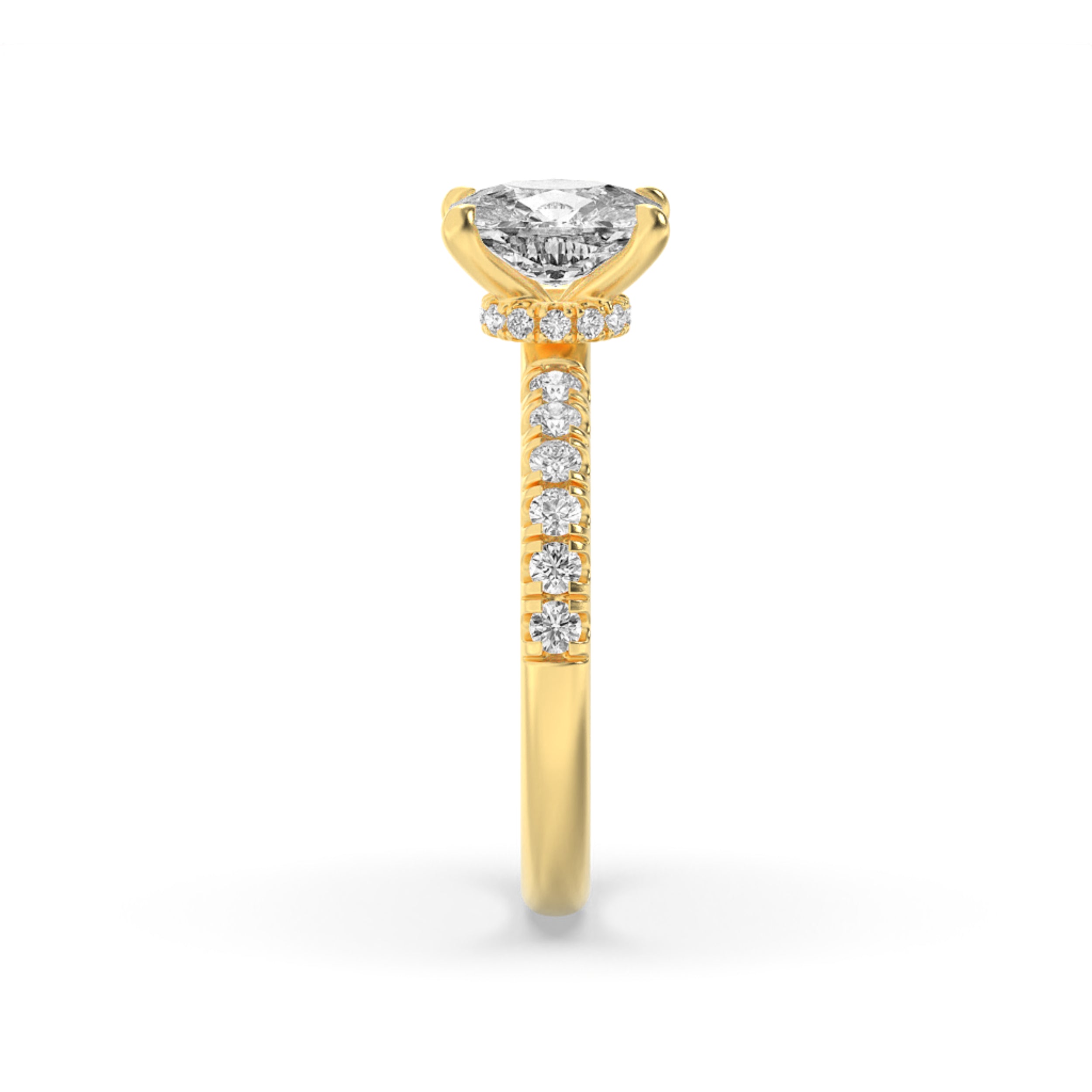 2CTW Elongated Cushion Shaped Lab Grown Diamond (F/VS) Hidden Halo Accented Ring in 14K Gold