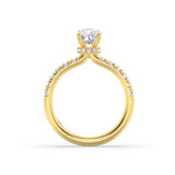 3CTW Elongated Cushion Shaped Lab Grown Diamond (F/VS) Classic Hidden Halo Accented Solitaire Engagement Ring in 14K Gold