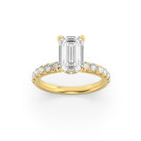 2CTW Emerald Shaped Lab Grown Diamond (F/VS) Hidden Halo Accented Ring in 14K Gold