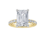 2CTW Emerald Shaped Lab Grown Diamond (F/VVS) Hidden Halo Accented Ring in 14K Gold