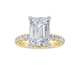 2CTW Emerald Shaped Lab Grown Diamond (F/VVS) Hidden Halo Accented Ring in 14K Gold