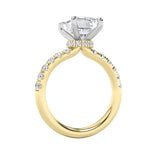 2CTW Emerald Shaped Lab Grown Diamond (F/VVS) Hidden Halo Accented Ring in 14K Gold