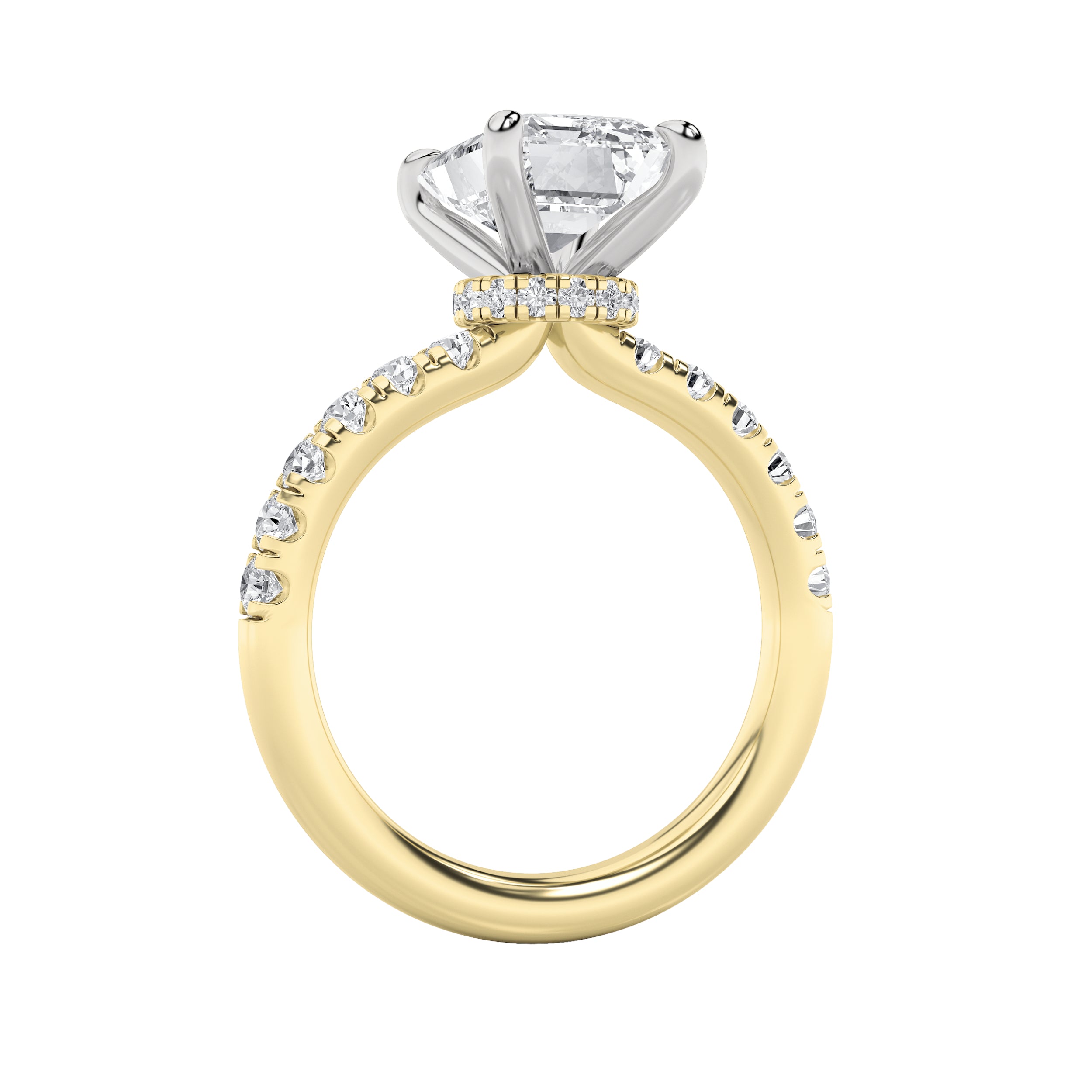 2CTW Emerald Shaped Lab Grown Diamond (F/VVS) Hidden Halo Accented Ring in 14K Gold