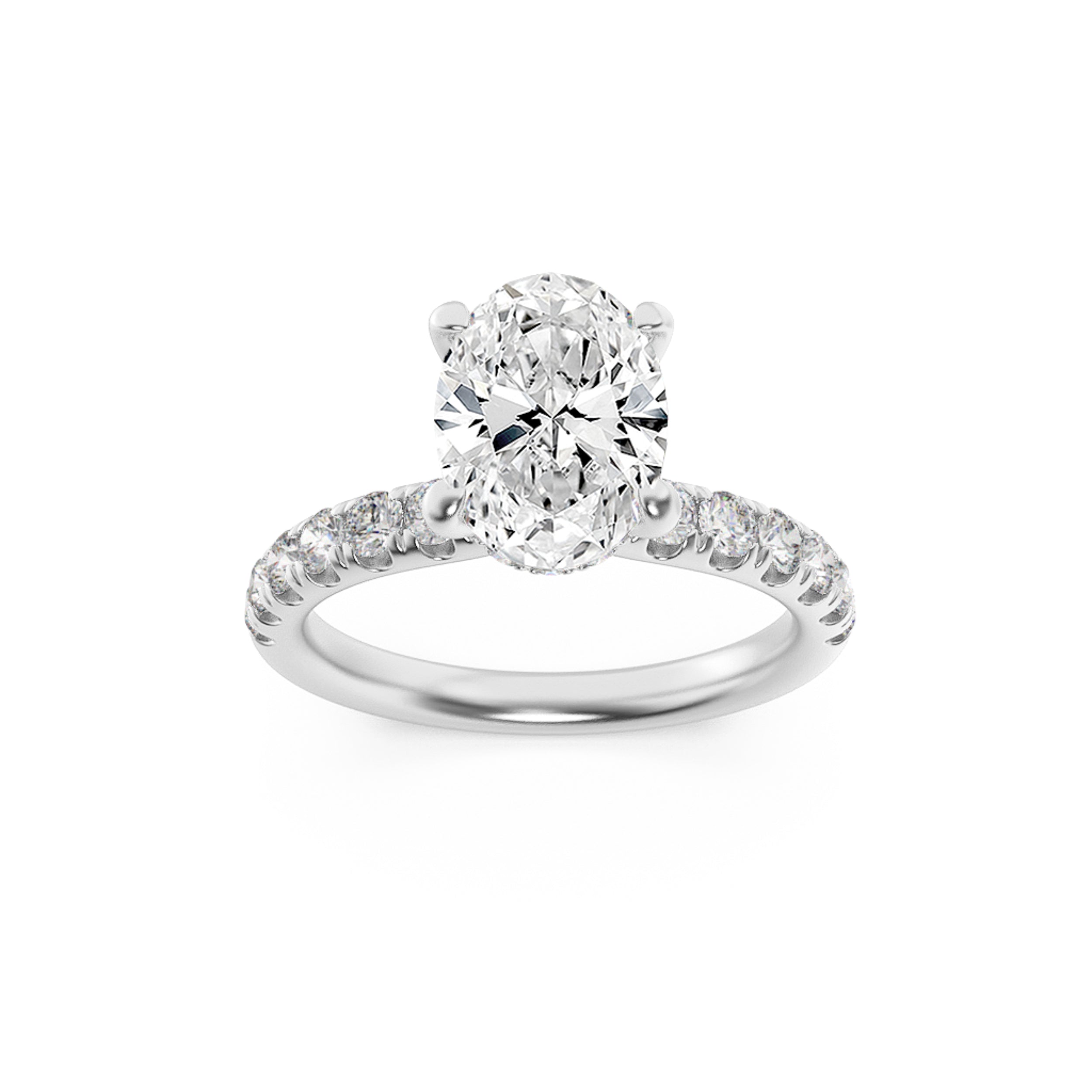 2CTW Oval Shaped Lab Grown Diamond (F/VS) Hidden Halo Accented Ring in 14K Gold