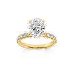 2CTW Oval Shaped Lab Grown Diamond (F/VS) Hidden Halo Accented Ring in 14K Gold