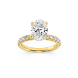 2CTW Oval Shaped Lab Grown Diamond (F/VS) Hidden Halo Accented Ring in 14K Gold