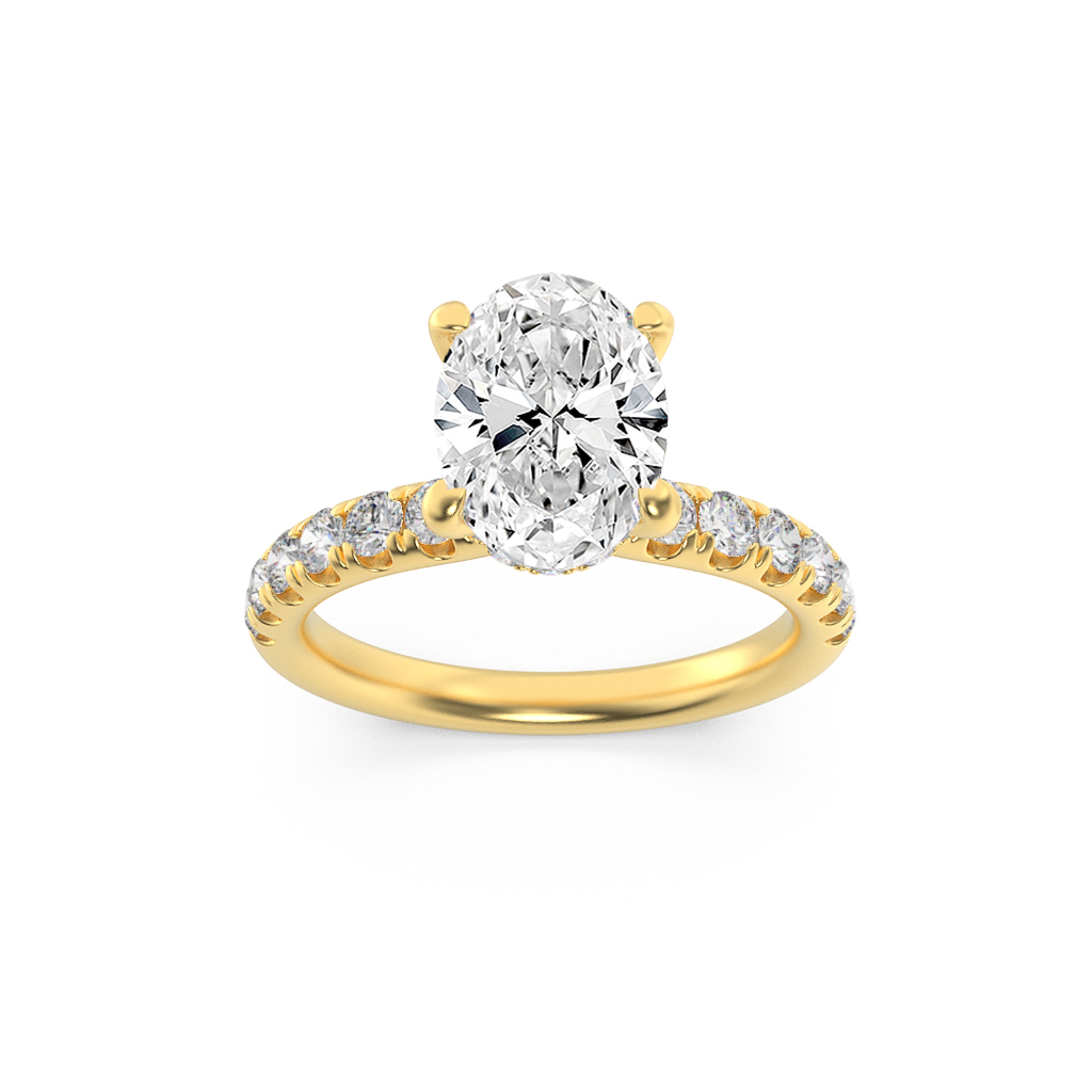 2CTW Oval Shaped Lab Grown Diamond (G/VS) Hidden Halo Accented Ring in 14K Gold