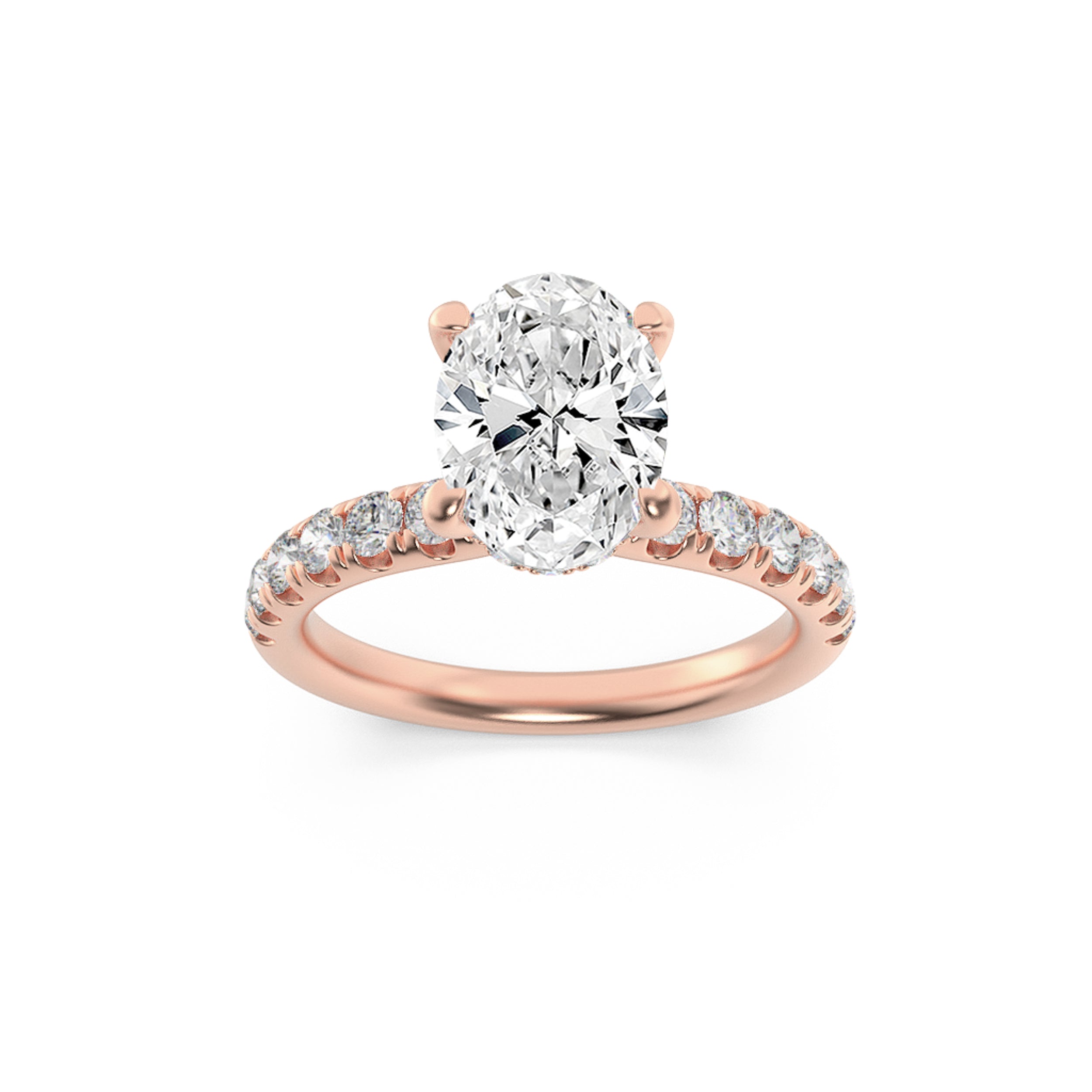 2CTW Oval Shaped Lab Grown Diamond (F/VS) Hidden Halo Accented Ring in 14K Gold