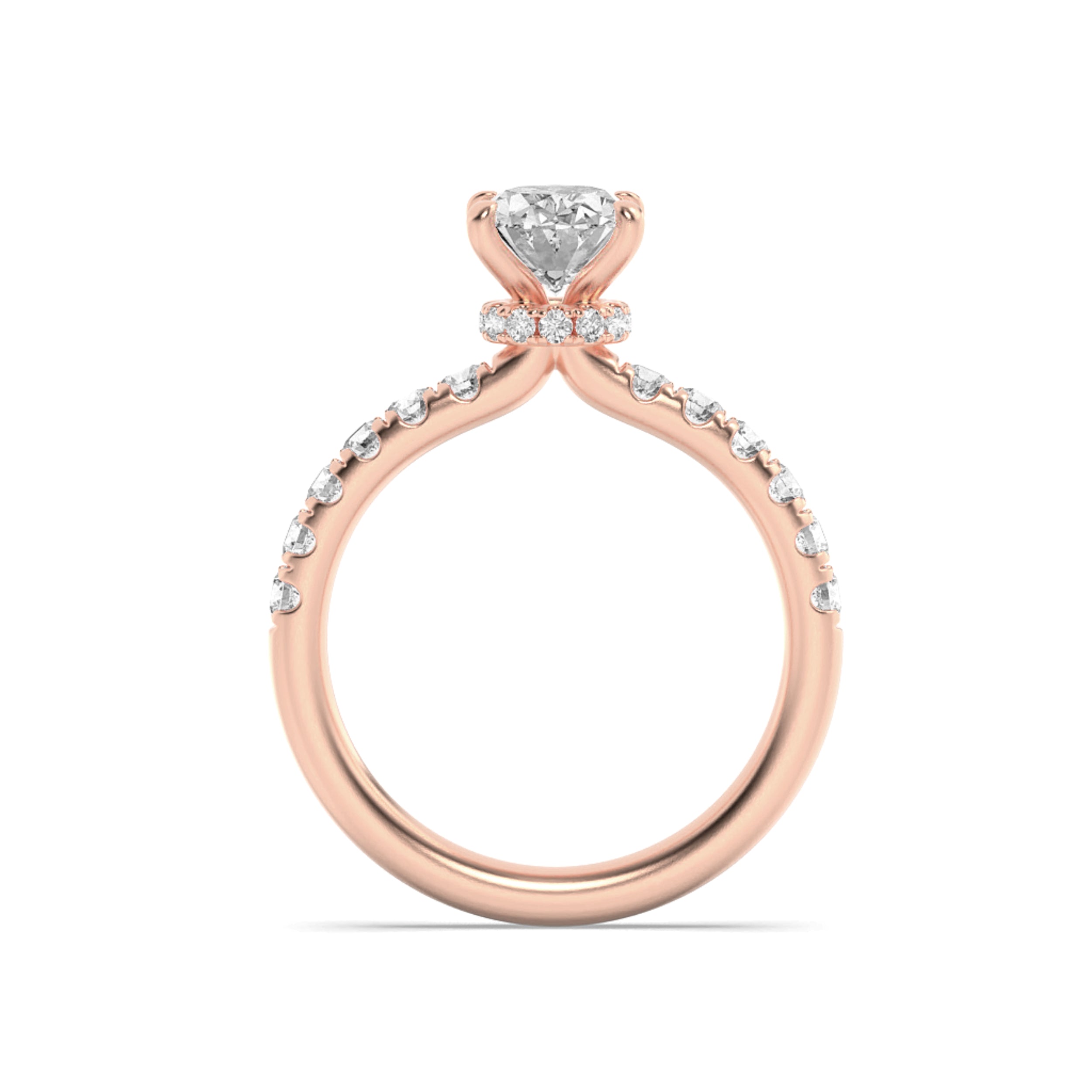 2CTW Oval Shaped Lab Grown Diamond (F/VS) Hidden Halo Accented Ring in 14K Gold