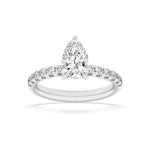 2CTW Pear Shaped Lab Grown Diamond (F/VS) Hidden Halo Accented Ring in 14K Gold