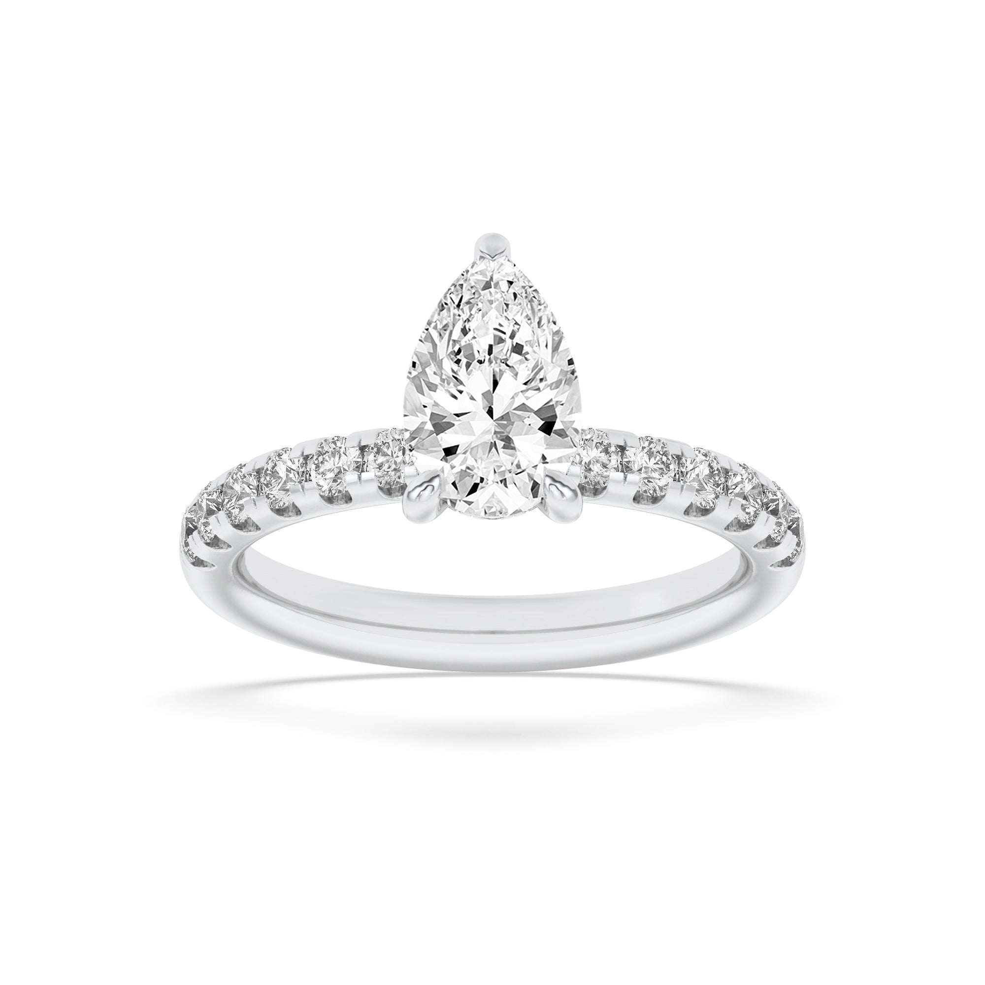 2CTW Pear Shaped Lab Grown Diamond (F/VS) Hidden Halo Accented Ring in 14K Gold