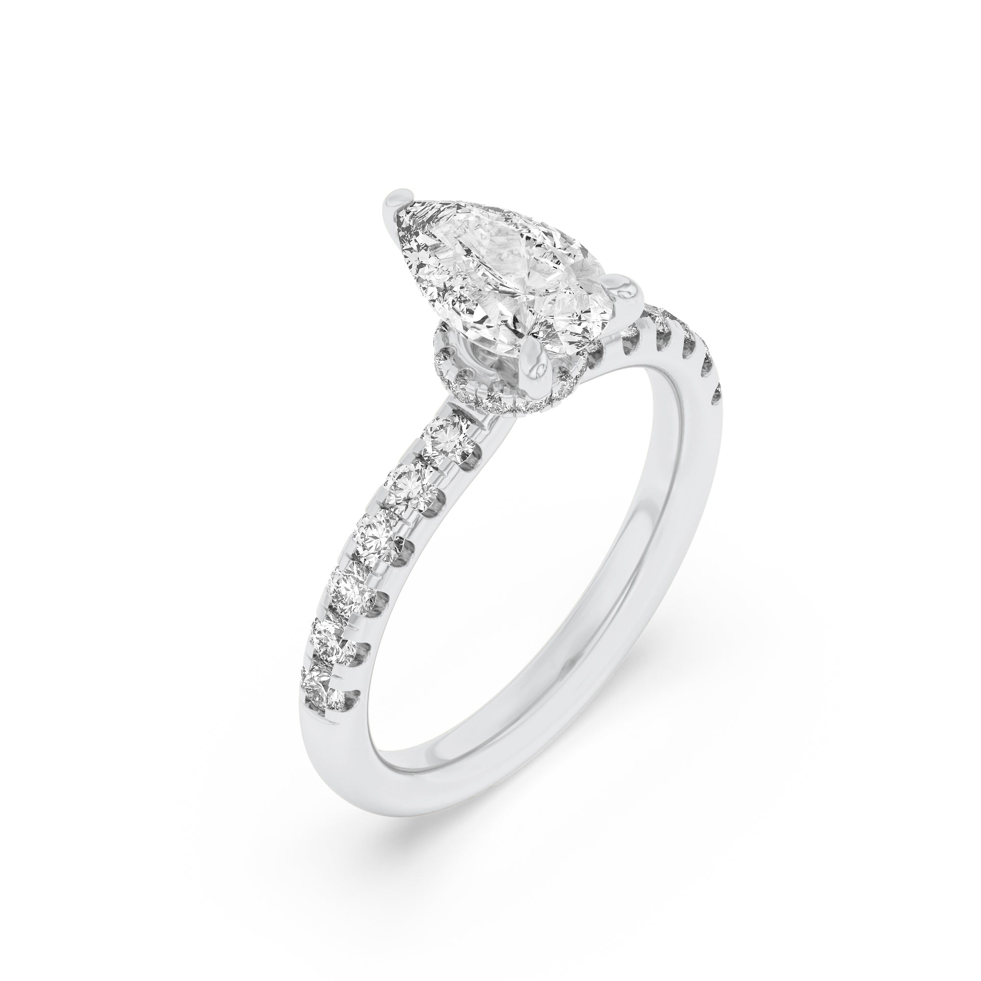 2CTW Pear Shaped Lab Grown Diamond (F/VS) Hidden Halo Accented Ring in 14K Gold