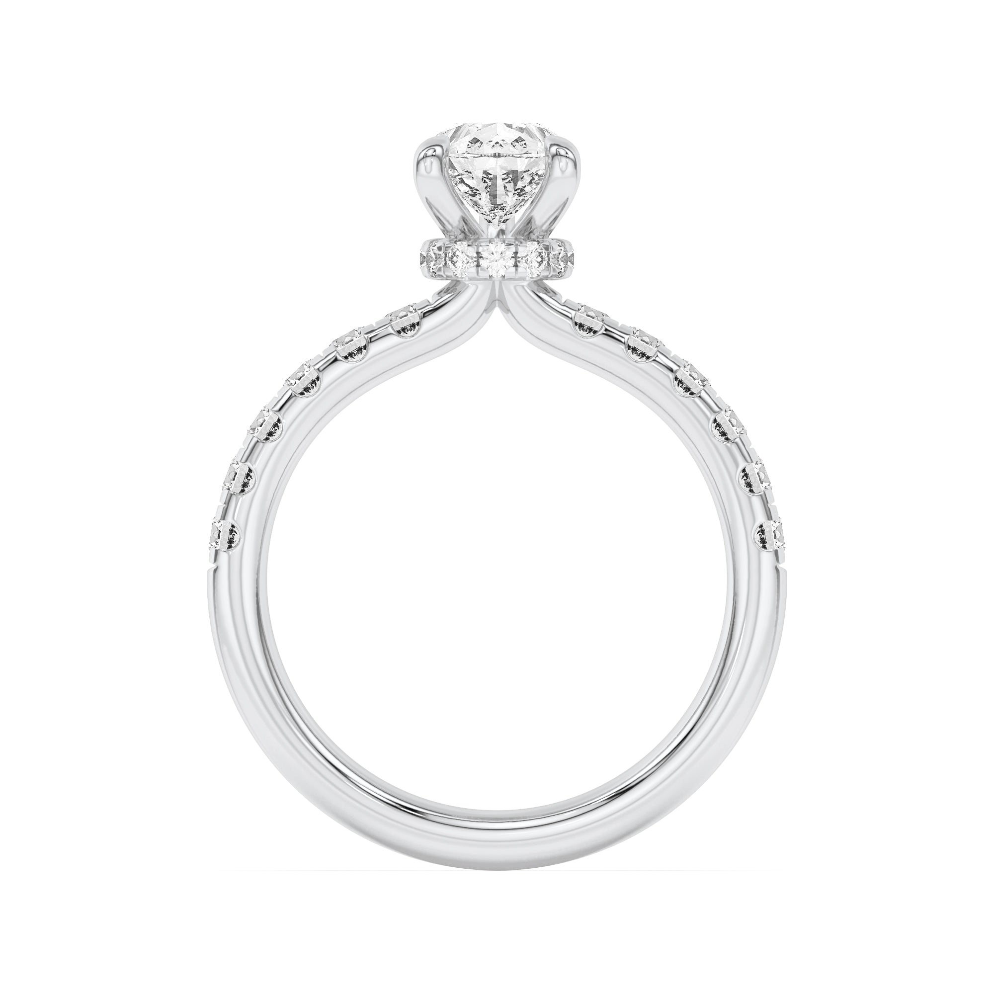 2CTW Pear Shaped Lab Grown Diamond (F/VS) Hidden Halo Accented Ring in 14K Gold