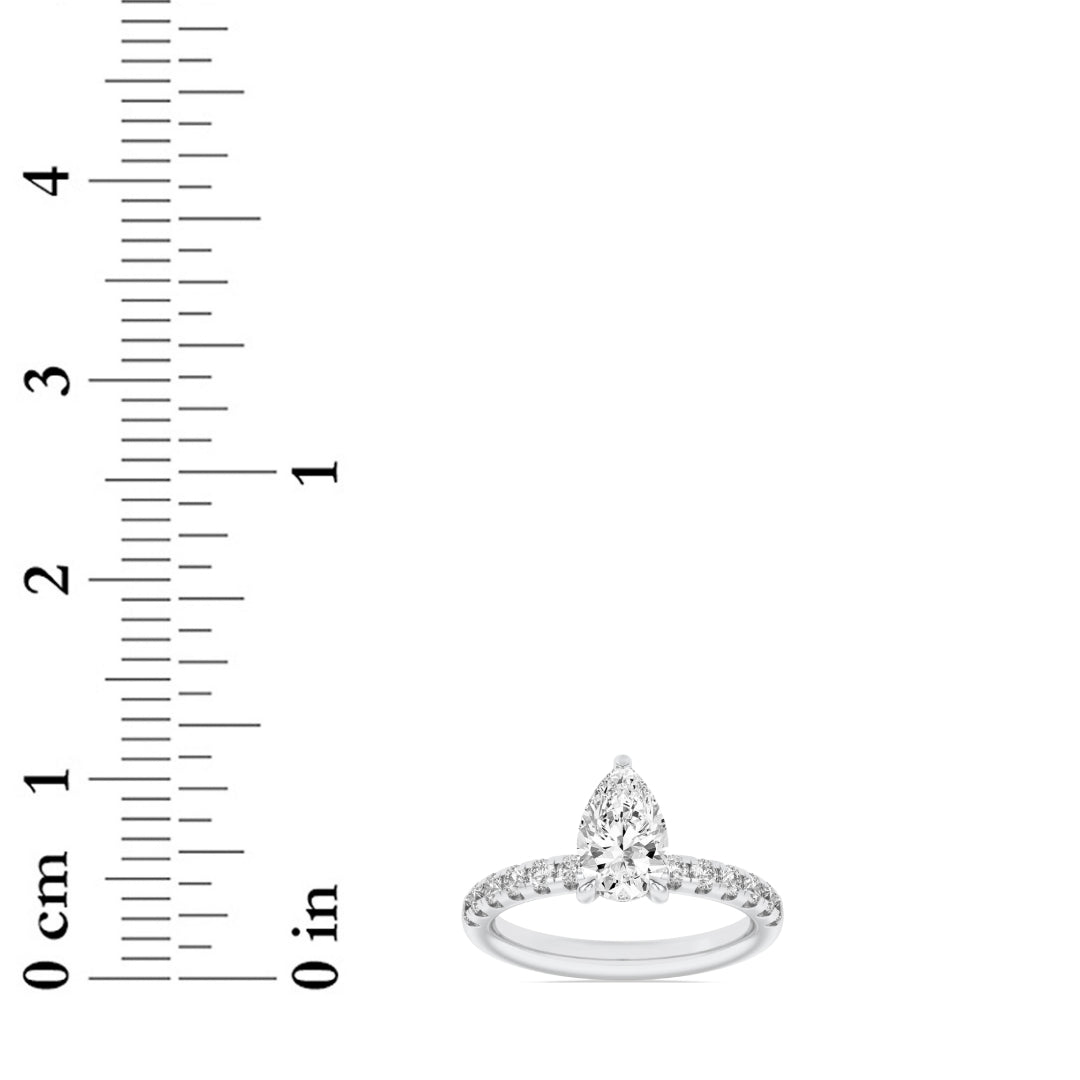 2CTW Pear Shaped Lab Grown Diamond (F/VS) Hidden Halo Accented Ring in 14K Gold