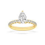 2CTW Pear Shaped Lab Grown Diamond (F/VS) Hidden Halo Accented Ring in 14K Gold