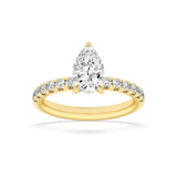 2CTW Pear Shaped Lab Grown Diamond (F/VS) Hidden Halo Accented Ring in 14K Gold