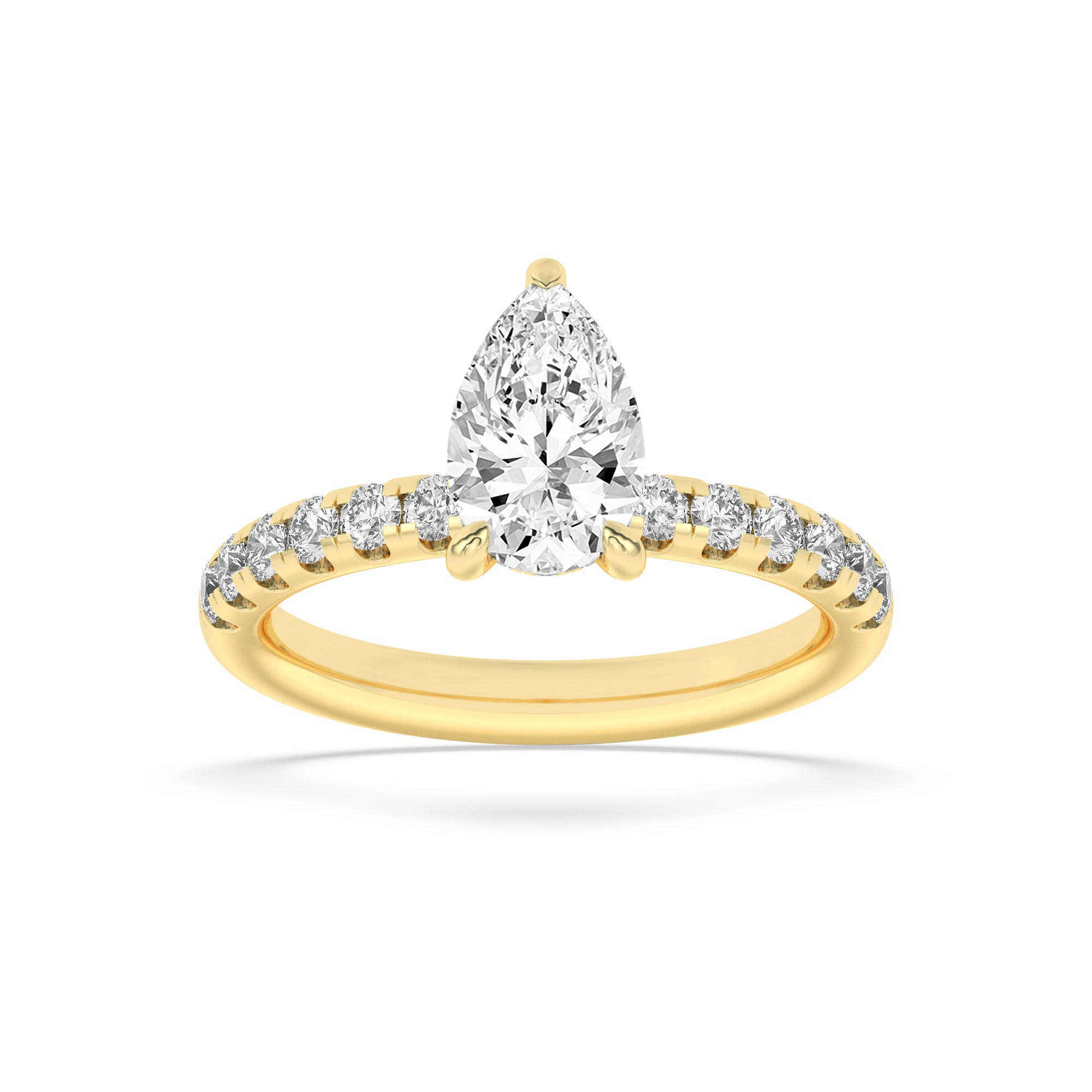 2CTW Pear Shaped Lab Grown Diamond (F/VS) Hidden Halo Accented Ring in 14K Gold