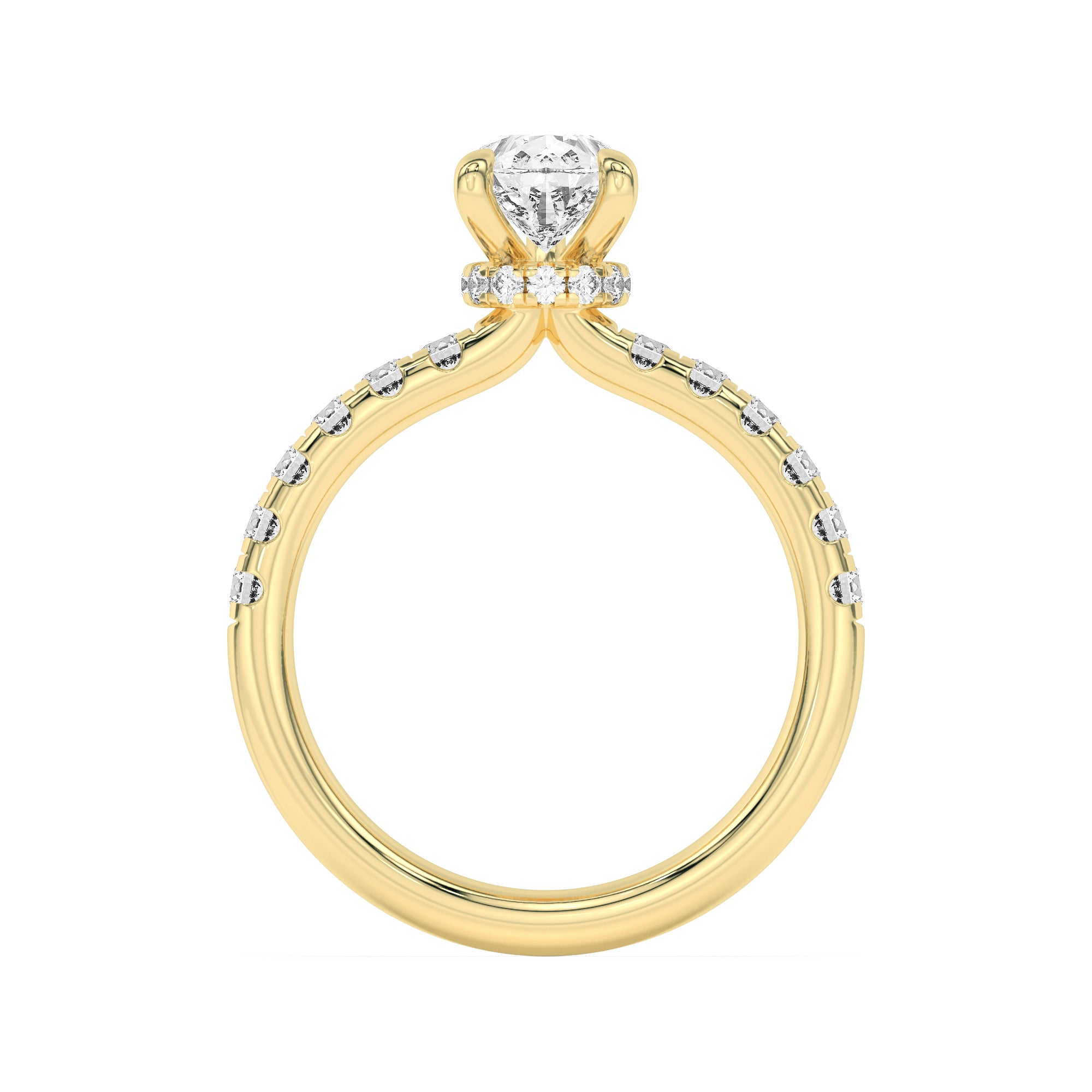 2CTW Pear Shaped Lab Grown Diamond (F/VS) Hidden Halo Accented Ring in 14K Gold