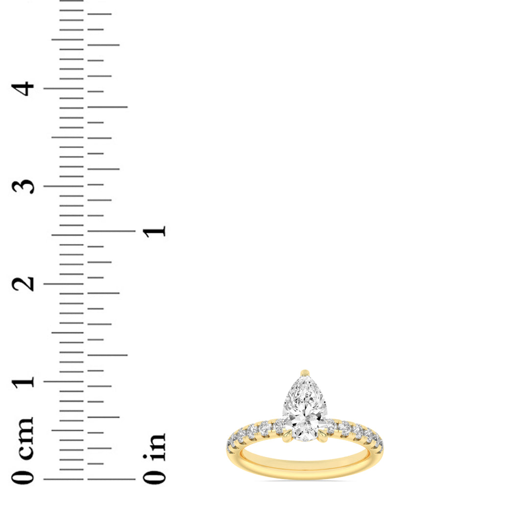 2CTW Pear Shaped Lab Grown Diamond (F/VS) Hidden Halo Accented Ring in 14K Gold