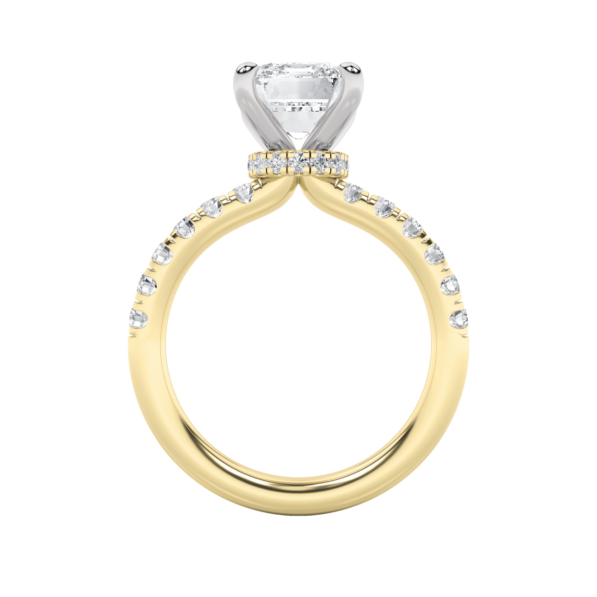2CTW Radiant Shaped Lab Grown Diamond (F/VVS) Hidden Halo Accented Ring in 14K Gold