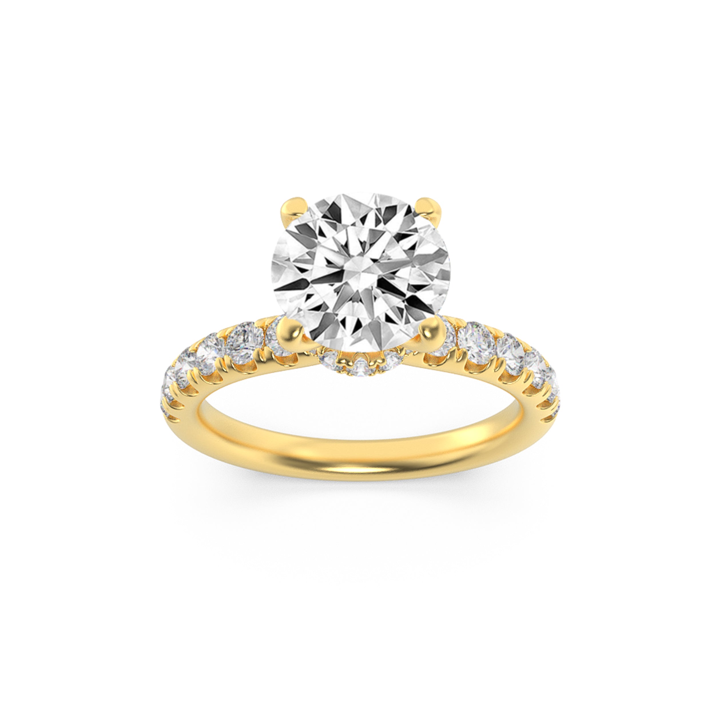 1.5CTW Round Shaped Lab Grown Diamond (F/VS) Hidden Halo Accented Ring in 14K Gold