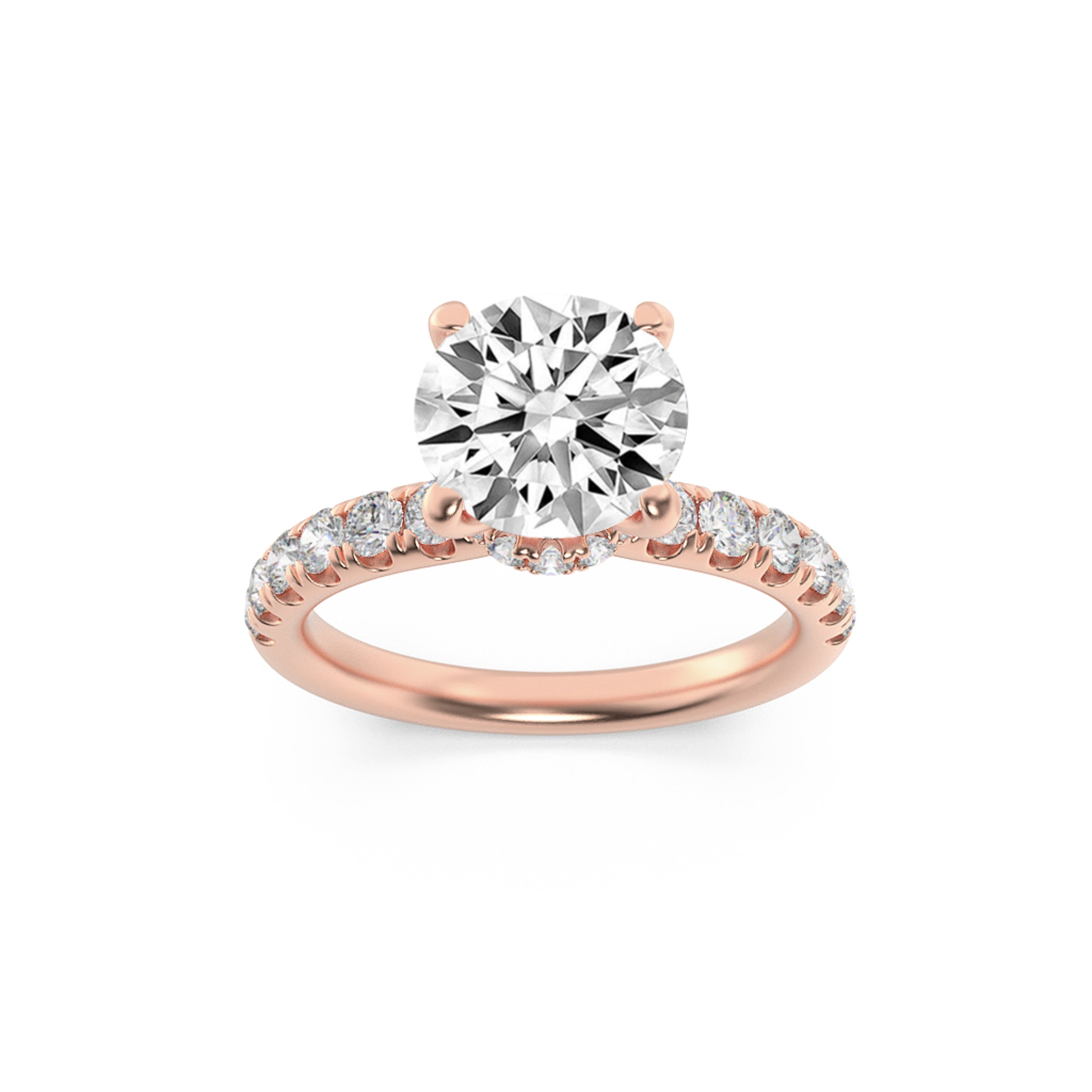 2CTW Round Shaped Lab Grown Diamond (F/VS) Hidden Halo Accented Ring in 14K Gold