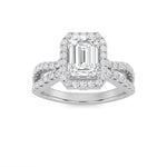 2CTW Emerald Shaped Lab Grown Diamond (G/VS) Split Shank Halo Accented Engagement Ring in 14K Gold