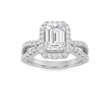 2CTW Emerald Shaped Lab Grown Diamond (G/VS) Split Shank Halo Accented Engagement Ring in 14K Gold